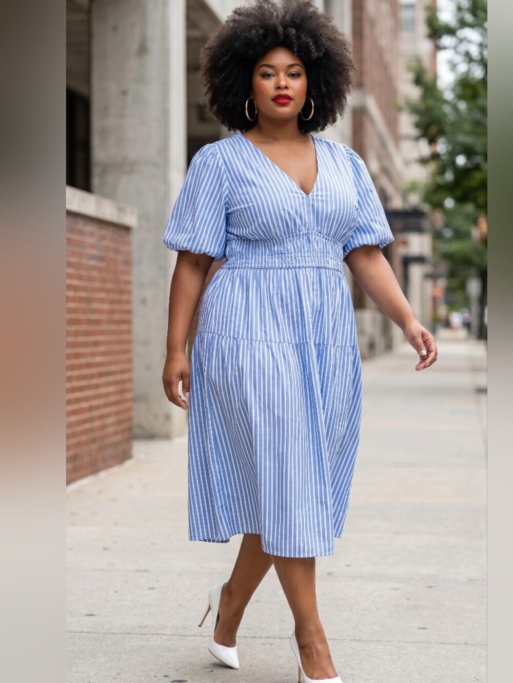 OLD NAVY Blue Striped V-Neck Midi Dress SIZE 3X